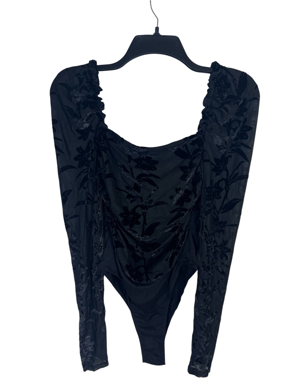 Black Floral Long-Sleeve Bodysuit Size S